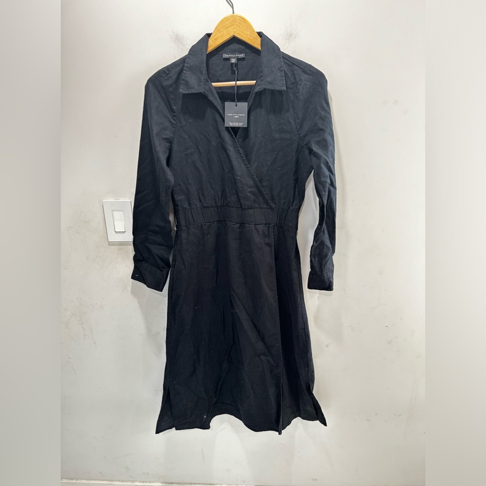 Saks Fifth Avenue Elegant Black Wrap Midi Dress